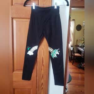 NWOT Justice Black Leggings with Unicorn Rainbow Shamrock St Patricks Print 10
